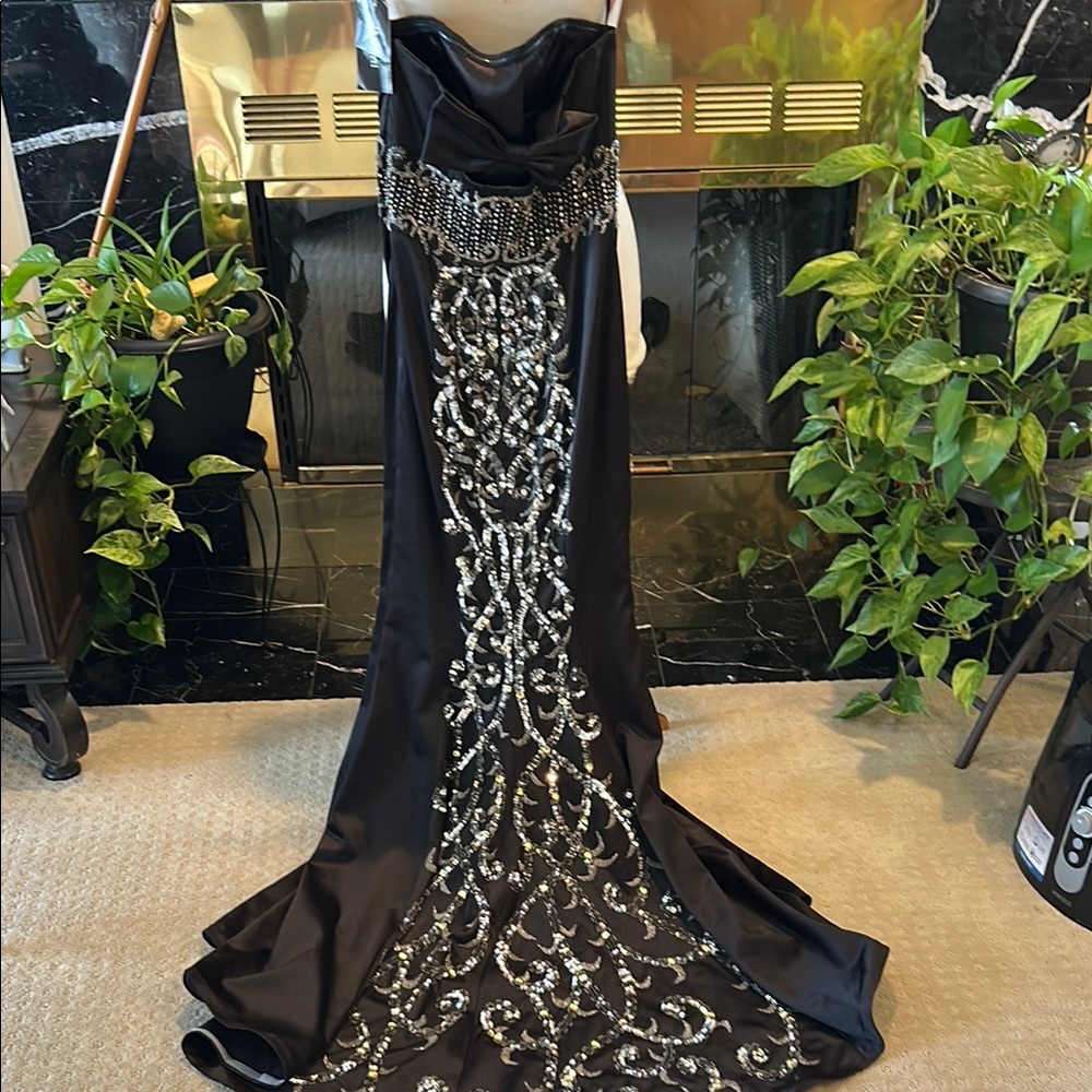 Jovani Black Sequin Embellished Strapless Gown - Picture 4 of 6
